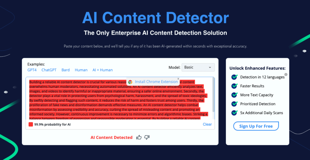 Copyleaks AI detector tool is free to use with limited