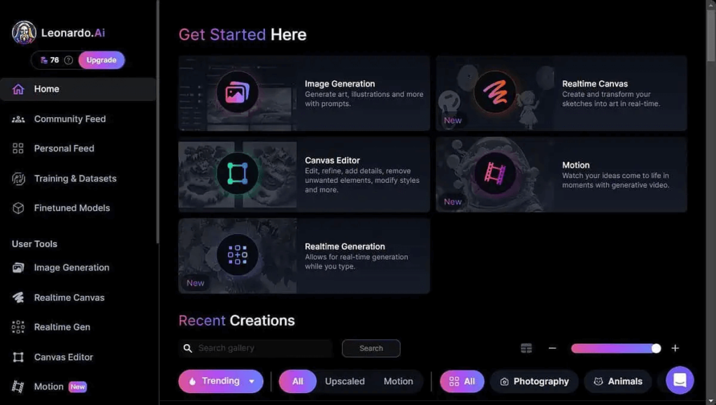 Leonardo - AI Image generator tools - Impressive Interface