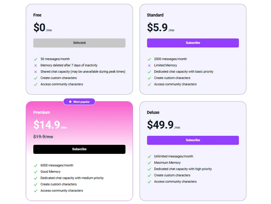 Pricing of CrushOn AI