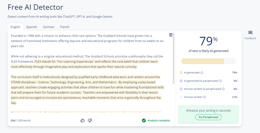 QuillBot AI detector tool is free to use