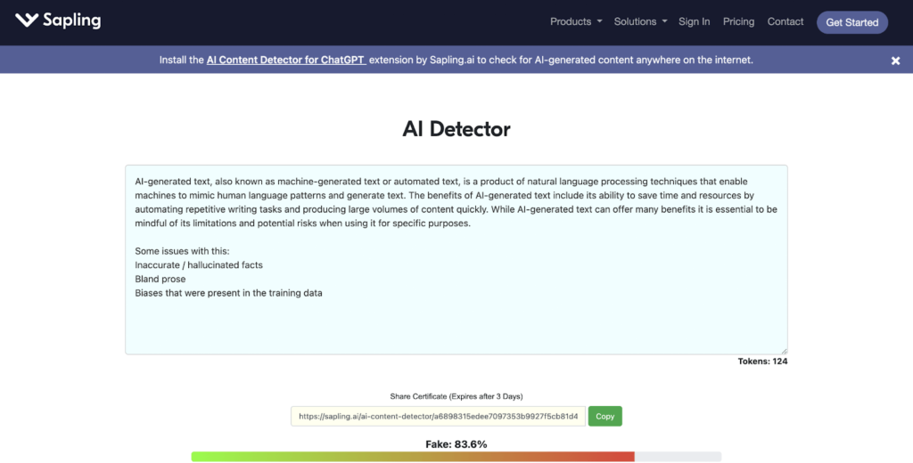 Sapling is an AI detector tool that offers free & paid plans