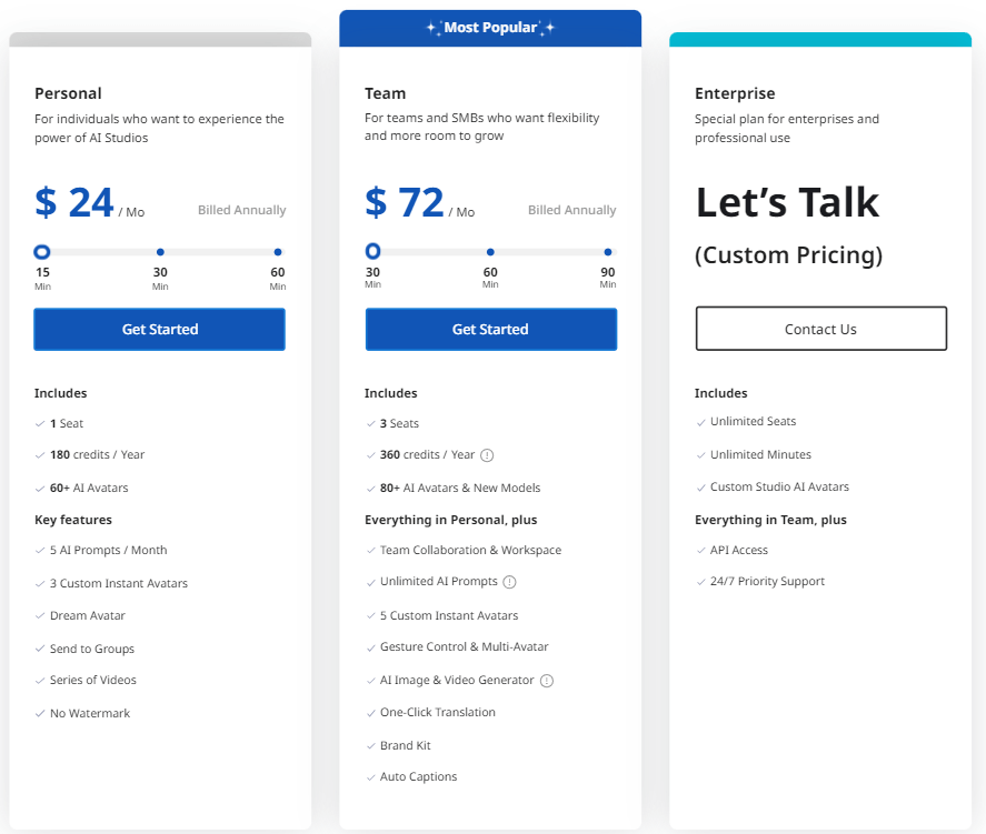 DeepBrain plan and pricing