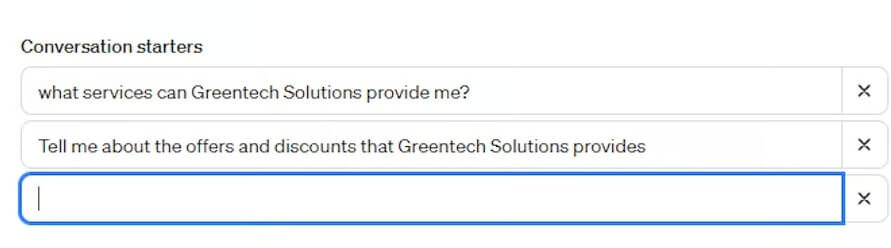 You can custom conversation starters in GPTs
